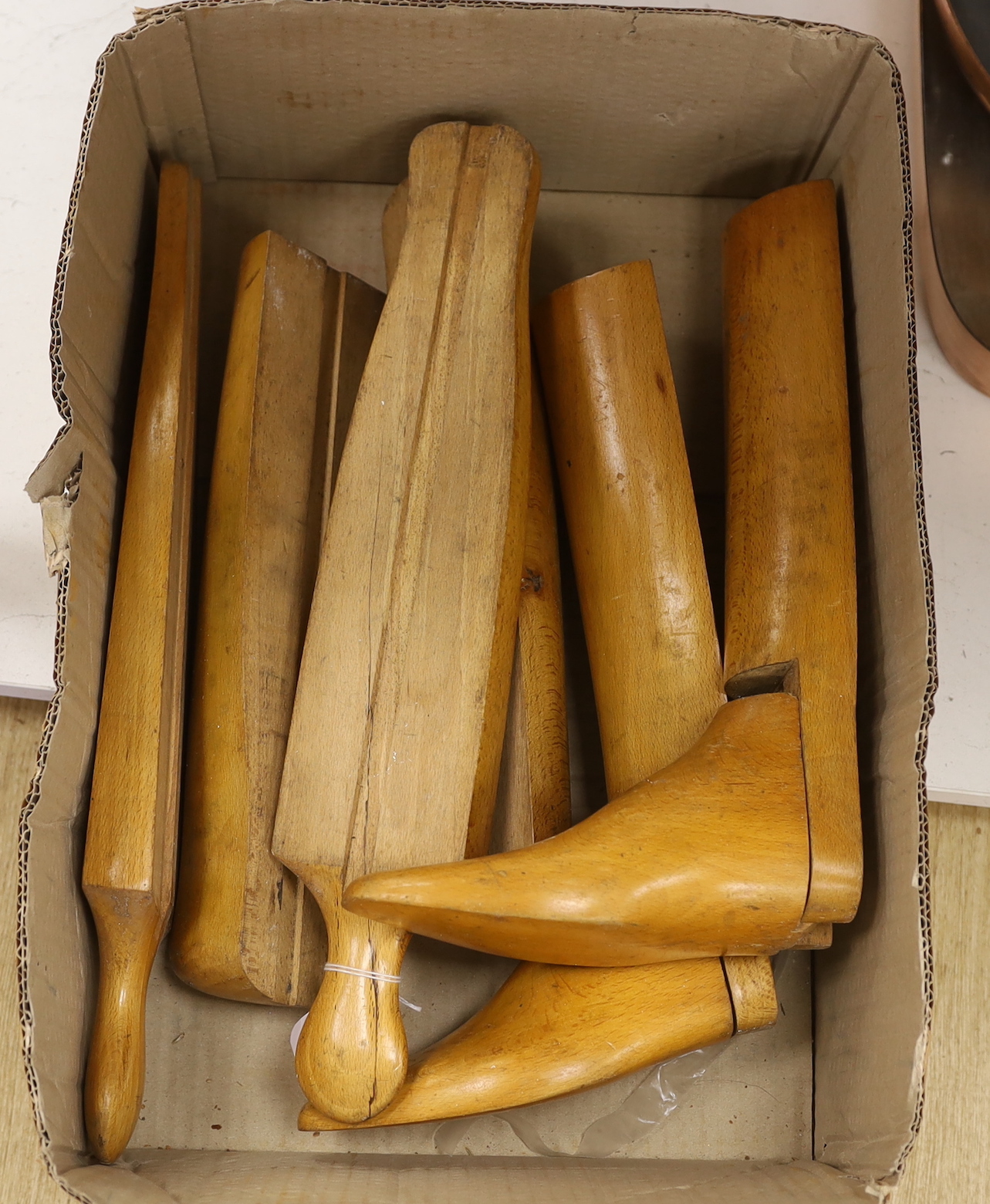 Vintage pine boot trees, the largest 43cm high
